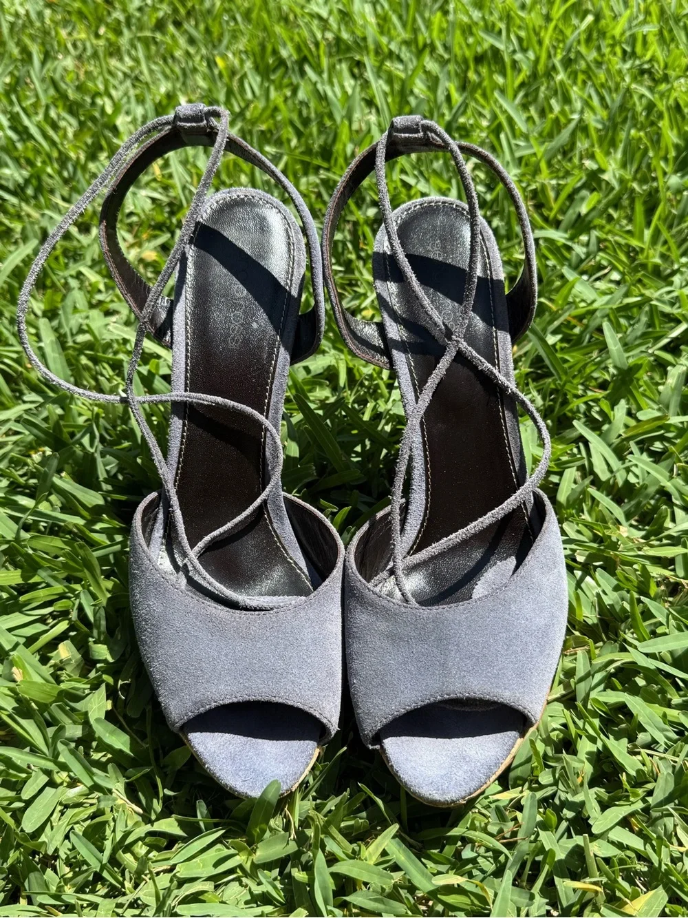 Sergio Rossi Gray Suede Lace-Up Heels